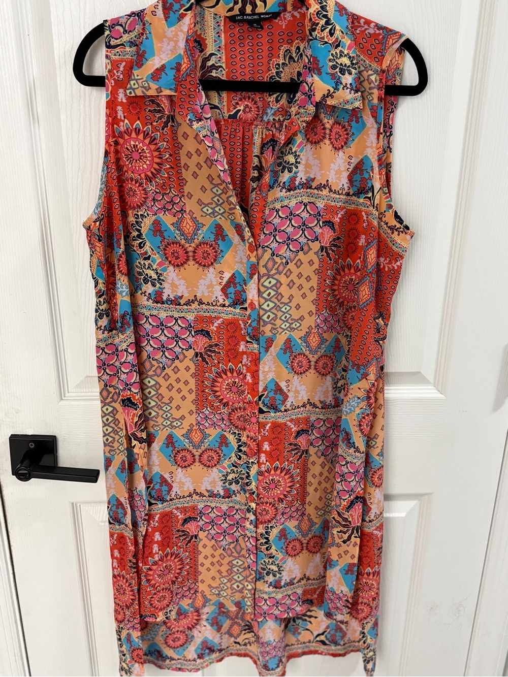 Zac & Rachel Woman 1X Boho Patchwork Print Sleeveless Shift Dress Plus Size